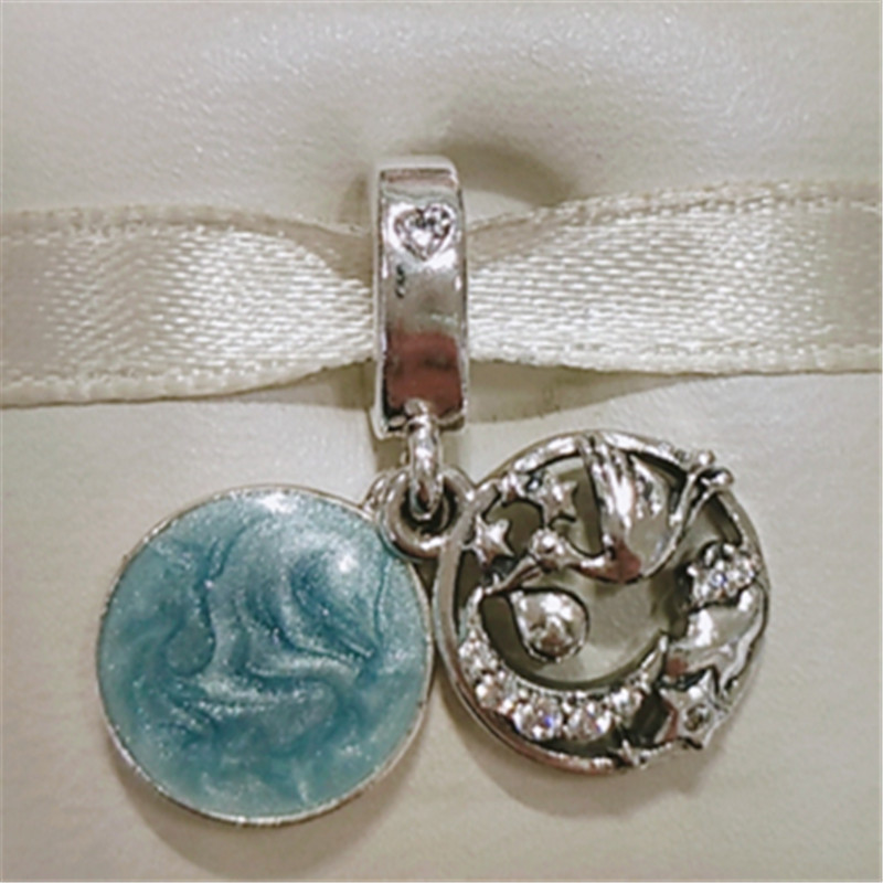 

Mother's Day 925 Sterling Silver Stork & Twinkling Stars Dangle Charm Bead Fits European Pandora Jewelry Bracelets & Necklaces, Black