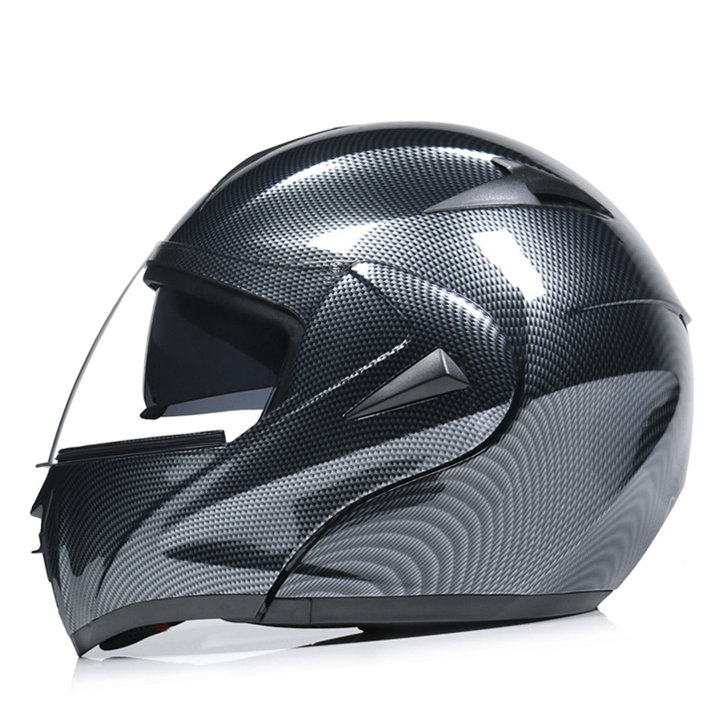 

Electric motorcycle helmet imitates carbon fiber, decal dot cross country helmet double lens uncovering running, Black 1