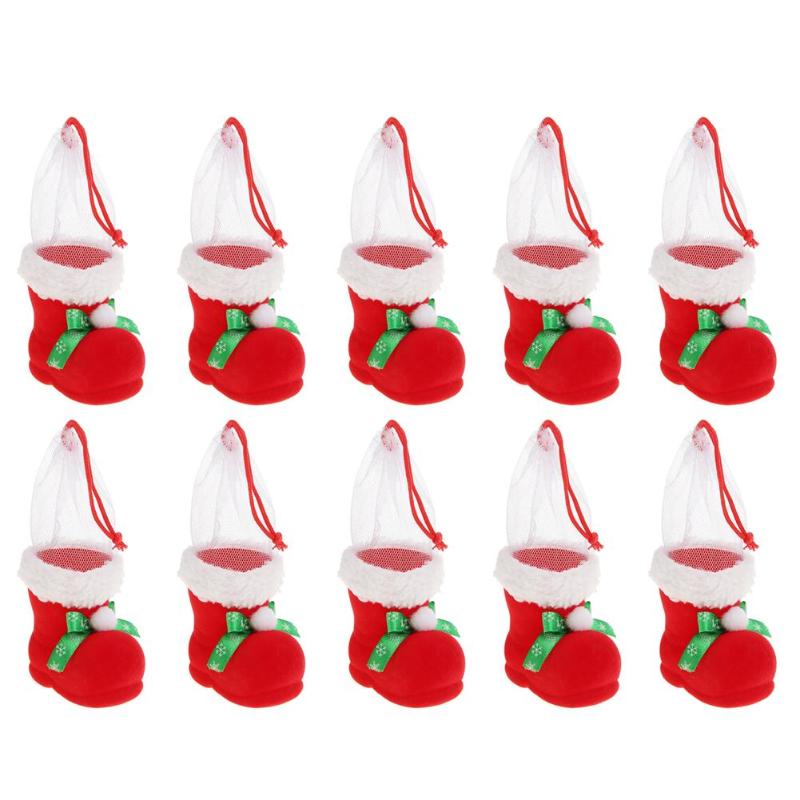 

10pcs Christmas Candy Boot Christmas Gifts Bags New Year Xmas Stocking Xmas Tree Hanging Ornaments Presents Holder