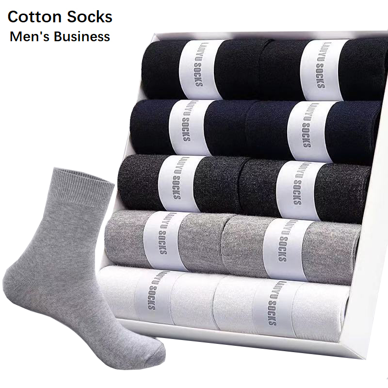 

10Pairs/Lot 2019 High Quality Men's Business Socks Casual Cotton Socks Black White Long Sock Autumn Winter for Men Size 39-45, Set 3 color