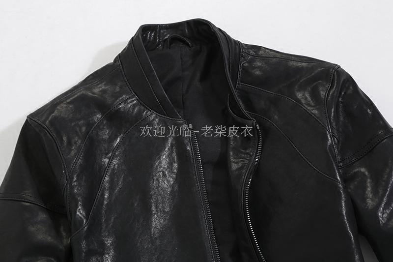 

Men Genuine Spring Autumn Short Real Sheepskin Coat Motorcycle Bomber Jacket Slim Leather Jackets 29-022 KJ2286, Black