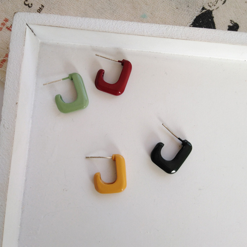 

Hoop & Huggie Simple Small Asymmetric Square Earrings Daily Fashion Multicolored Earings