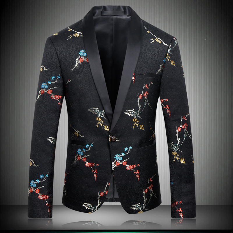 

2020 Black Flowers Plum Embroidery Suit Jackets For Men Chinese Style Star Wear National Man Blazer Casual Suit Jacket 8629