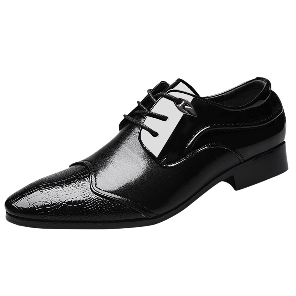 

Luxury Business Leather Shoes Men Breathable Rubber Formal Dress Shoes Male Office Wedding Flats Footwear, Black