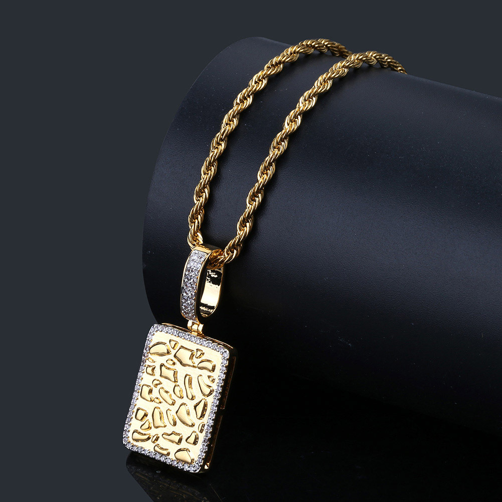 

Hip-hop Man Gold Gold Bullion Rectangle Pendeloque Cut Zircon Inlaid Chaoren Necklace