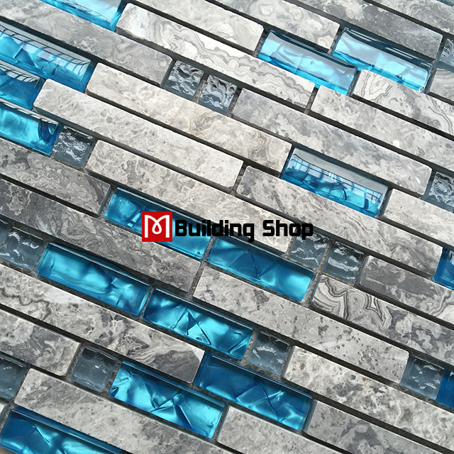 

Blue glass wall tile SGMT026 grey stone bathroom tiles glass stone mosaic kitchen backsplash tiles