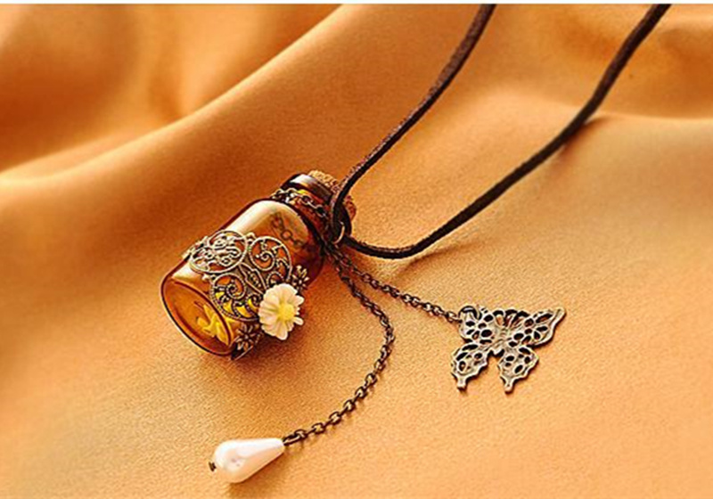 

Glass bottle Aromatherapy Essential Oil Diffuser Necklace Locket Pendant Jewelry with 24" Chain and 3 Washable, Silver