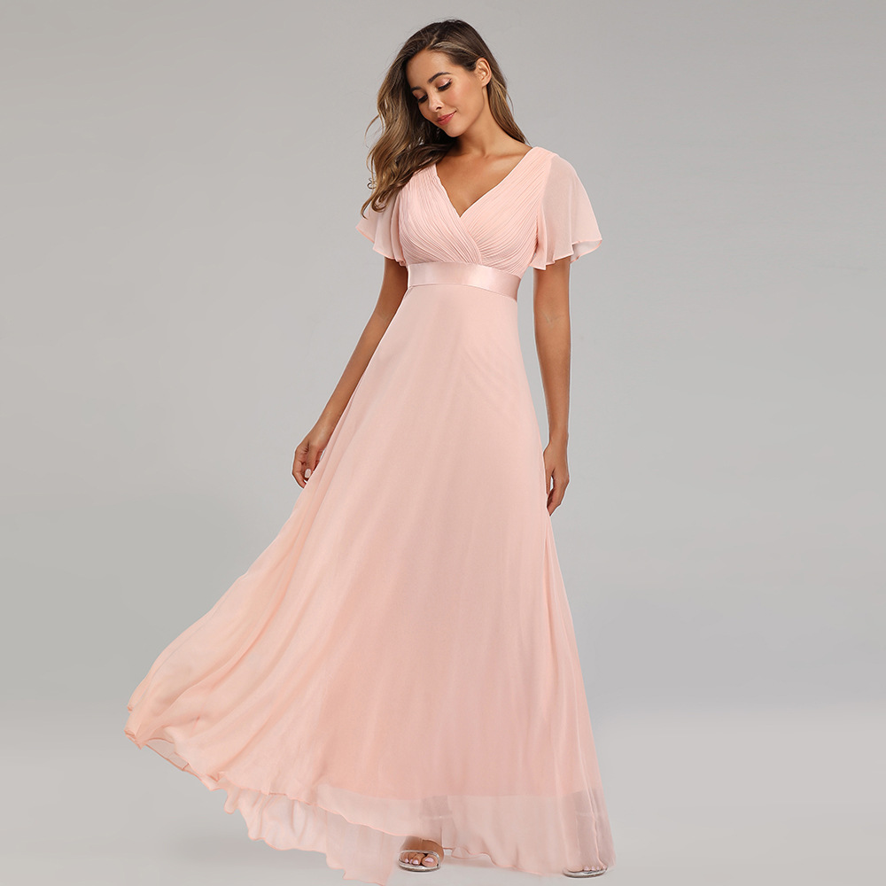 Vestido De Festa Sweet pink Lace V-neck Long Evening Dress Bride Party Sexy Backless beads pearls Prom Dresses robes de soirée 2020-image-513100985