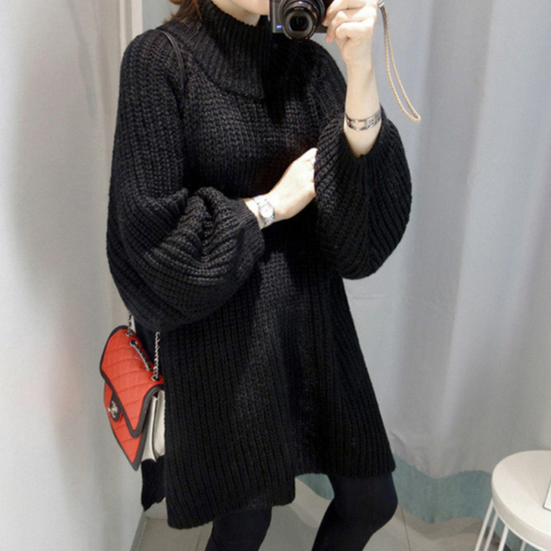 

Casual Warm Turtleneck Female 2019 Autumn Winter Clothes Woman Knitted Sweaters Women Tops Korean Long Loose Pullovers ZB012, Black
