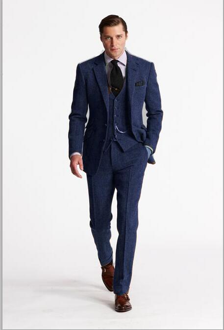 

Groom Tuxedos Groomsmen Notch Lapel Custom Made Blue Men Suits Wedding/Prom/Dinner Best Man Blazer ( Jacket+Pants+Vest+Tie )M1484, Same as image