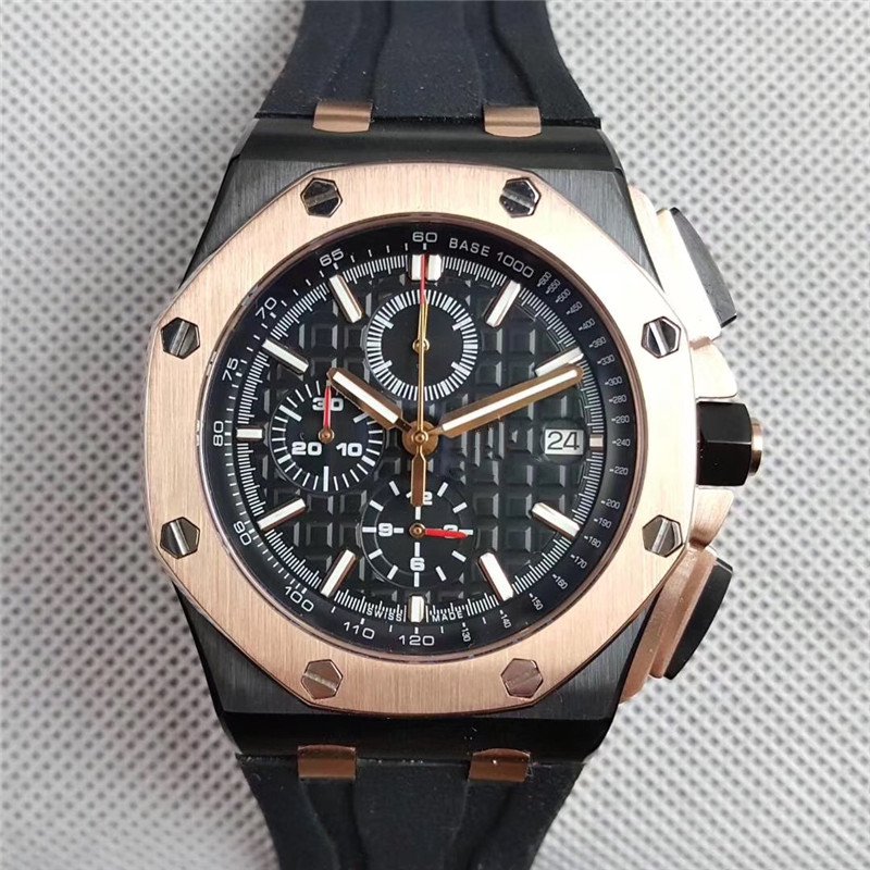 

luxury mens watches for Men VK chronography quartz movement series man watch 15400 rubber strap sport wristwatches montre de luxe A02, Black