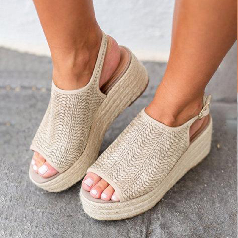 

Summer Women Hemp Sandals Fashion Female Beach Shoes Wedge Heels Shoes Comfortable Platform lingbacks Shoes Plus Size