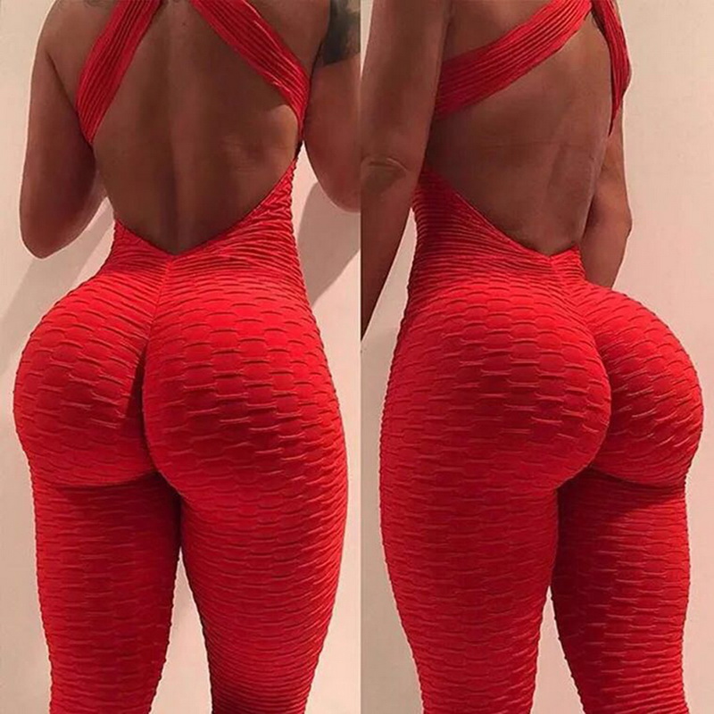

Women Sexy Yoga Set Gym Playsuit Clothes Slim Exercise Sport Top Running Sportswear High-rise Hip Pants Soft Yoga Jumpsuit New, Red