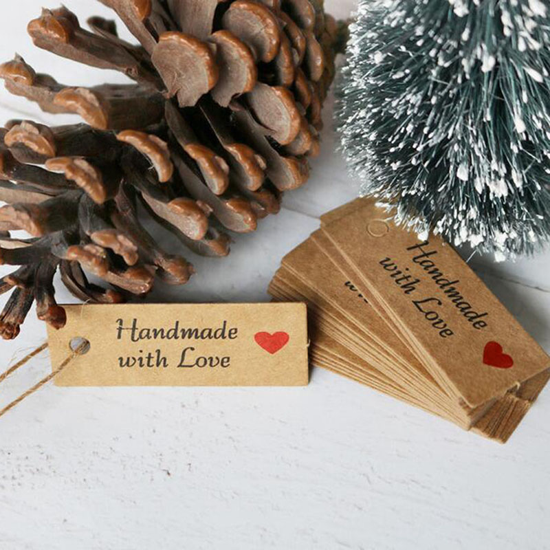 

100pcs/pack Kraft Paper Label Rope Paper Card Suitable For Gift Packaging Baking Label Message Handmade With Love Party Gift