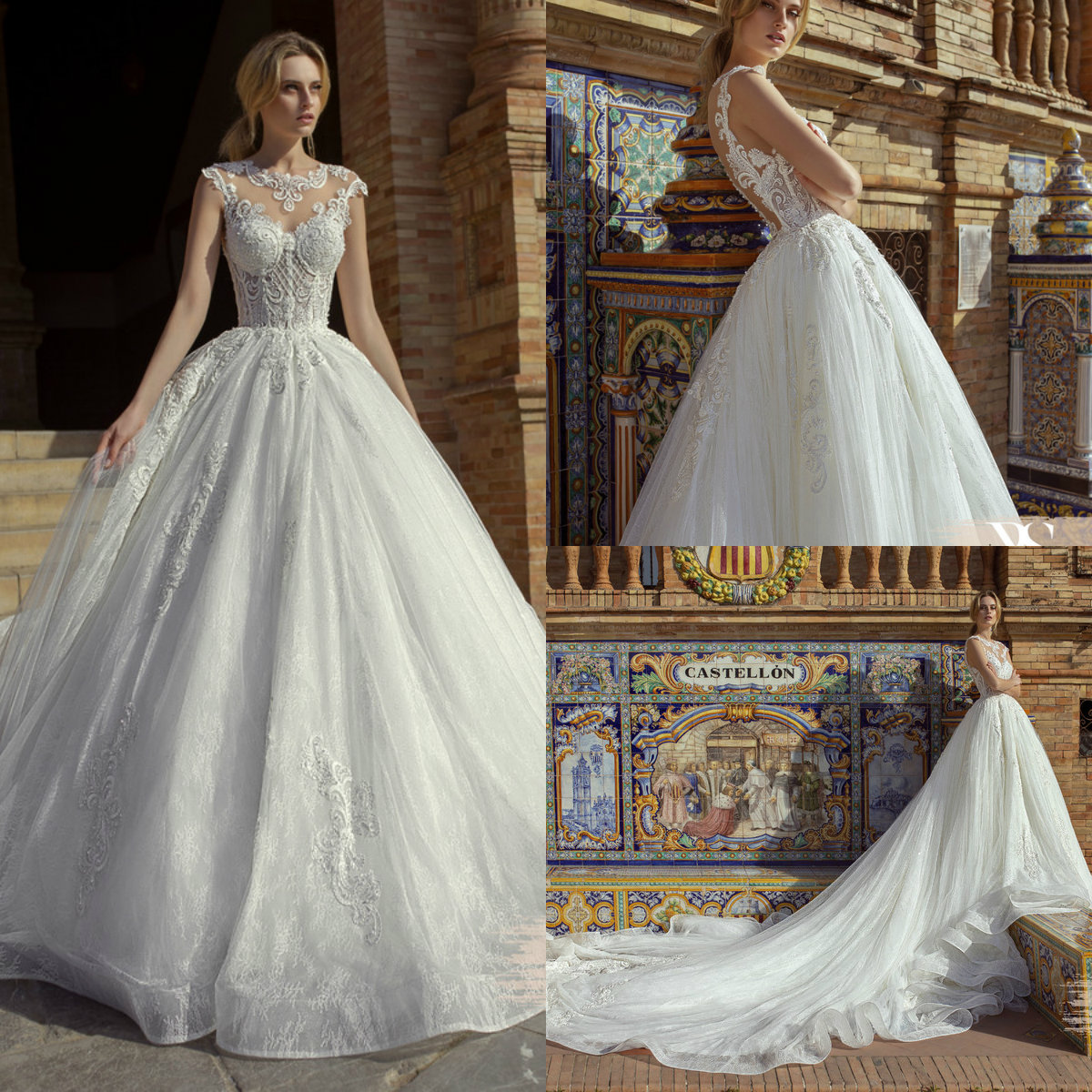 

2020 Bohemian Wedding Dresses Jewel Neck Appliqued Sequins Beaded Sleeveless Bridal Gown Sheer Back Ruffled Court Train Robes De Mariée, Orange