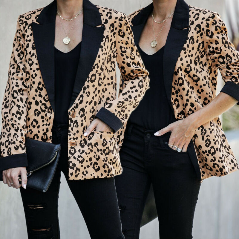 

Fashion single breasted leopard blazer coat women Long sleeve slim blazer 2020 Casual autumn jacket female clothes, Brown