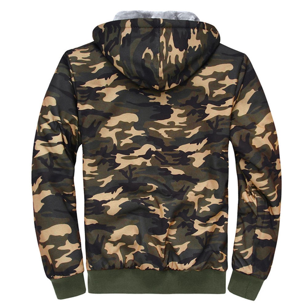 

Mens Winter Coat Camouflage Casual Zipper Hooded Jacket Coat Soft Fleece Warm Thicken Men Parka Overcoat Asian Size M-5XL, Army green