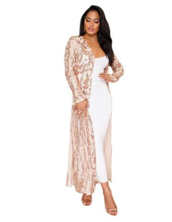 Hot selling!women sequin jacket cardigan trench coat bling cape paisley pattern long sleeve open front duster club evning party silver black