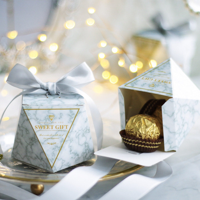 

New Diamond Marble Wedding Favor Candy Box Gift Boxes Baby Shower Paper Gift Chocolate Boxes for guests Bags Party Supplies