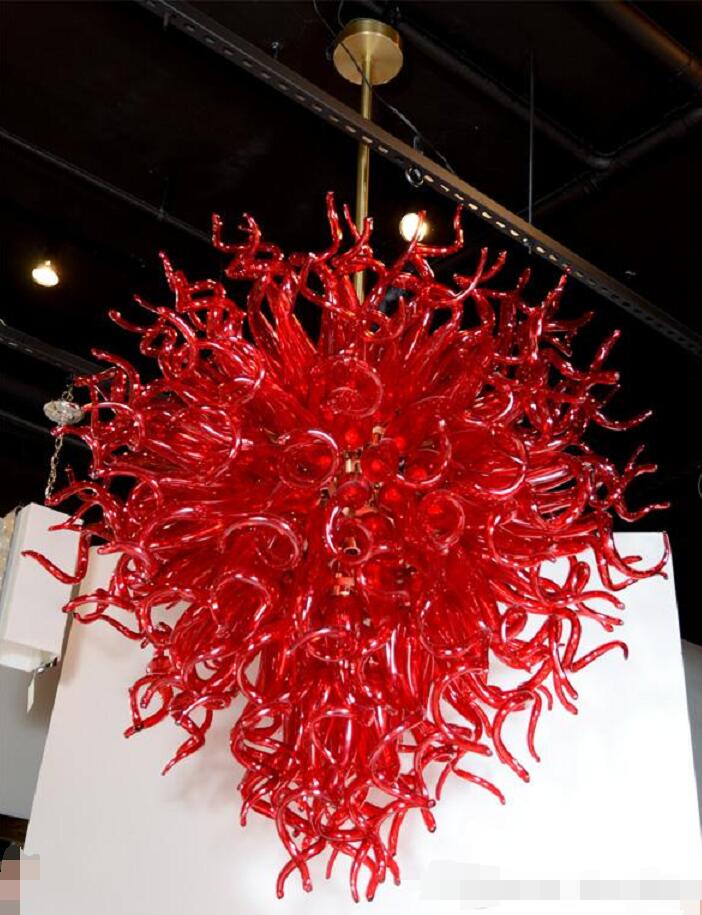 

Modern Red Color Hand Blown Chandeliers Lamps LED Lights Source Bar Lobby Coffee Shop Art Decor Pendant Light Murano Glass Chandelier Crystal