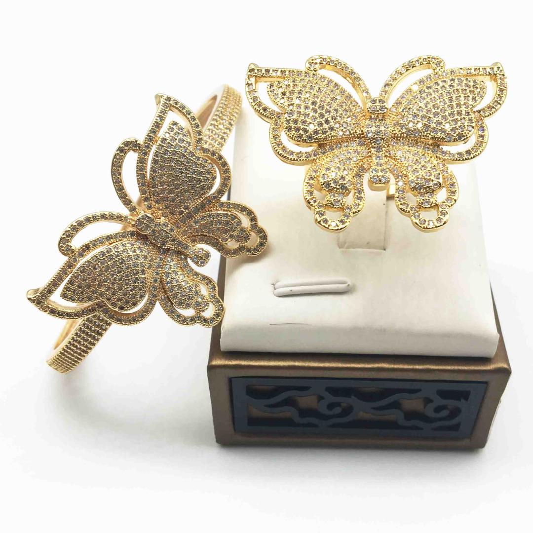 

Travel party's new three-color gold bracelet for Africa dubai women ring collection cubic zirconia copper bracelet wedding set, As pic