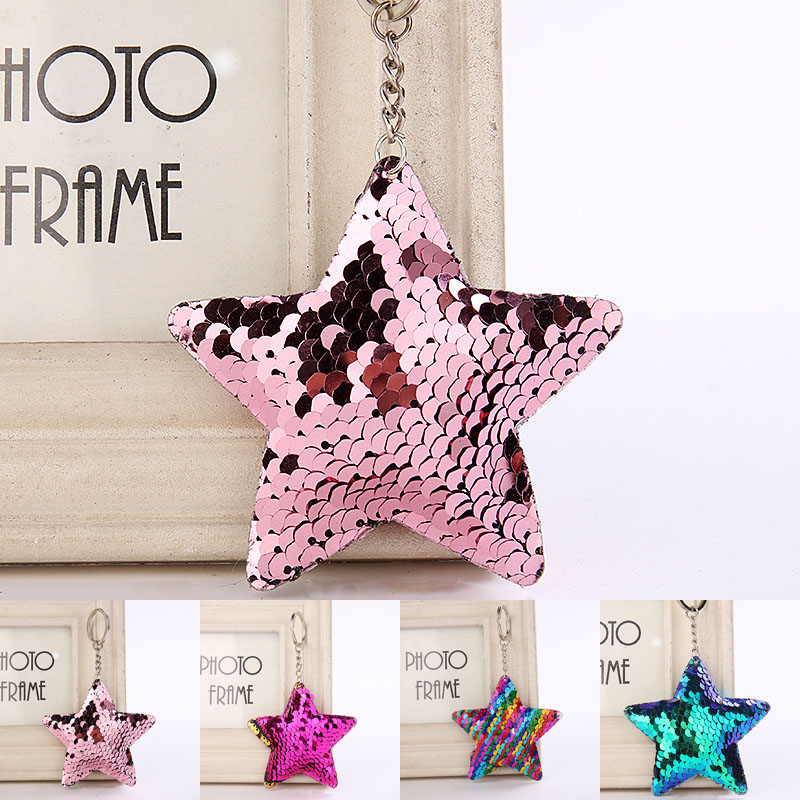

Mermaid Scale Star Keychain Sequin Key Ring Holders Bag hangs Fashion Jewelry Gift will and sandy Drop Shiping, Silver