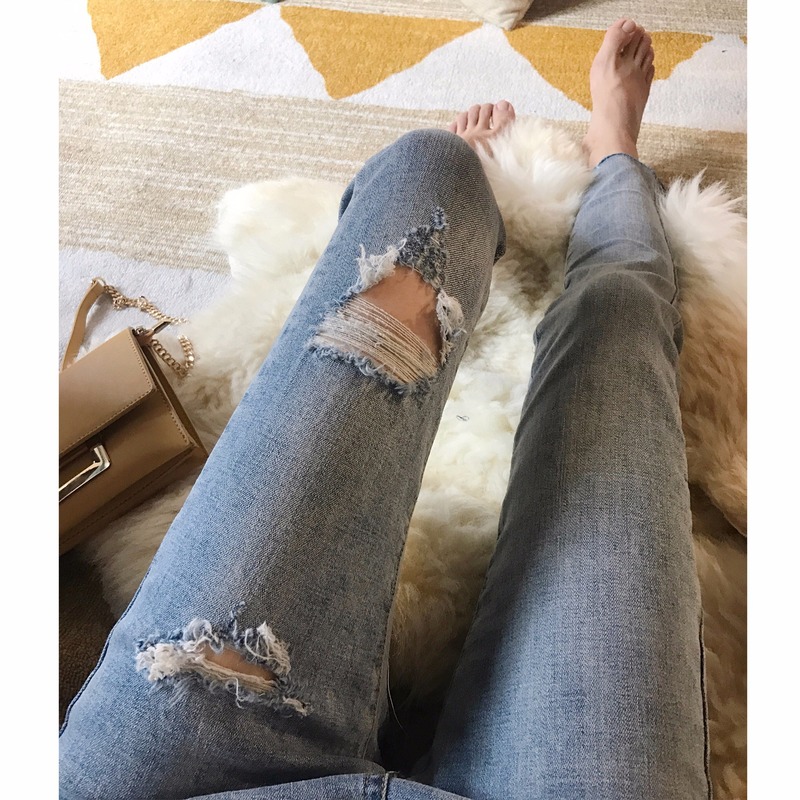 

2019 spring and autumn new rotten hole jeans female nine-point skinny pants pants chic high waist stretch pencil tide, Blue