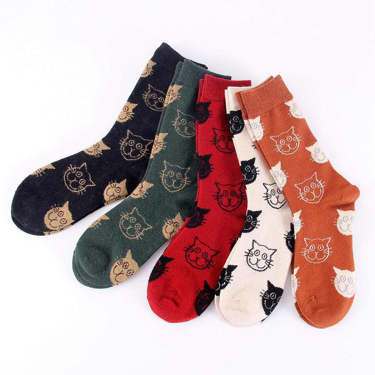 

Womens Wool Socks Fuzzy Thick Heavy Thermal Winter Warm Cute Cat Crew Socks For Cold Weather, Orange