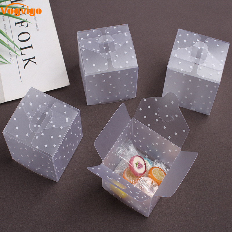 

50pcs PVC Square Transparent Clear Dot Candy Box Chocolate Package Gift Box Cube for Wedding Birthday Christmas Party Decor