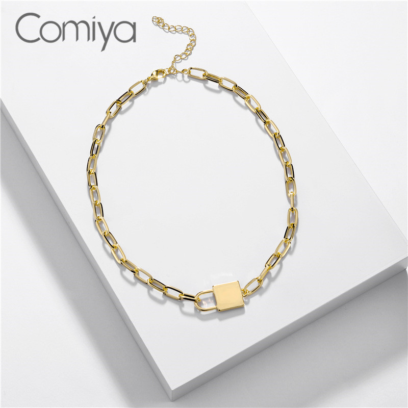 

Comiya Necklace For Women Gold Silver Color Zinc Alloy Lock Pendant Accessories Collare Statement Necklaces Femme Jewelry