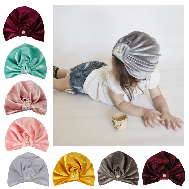 

Newborn Baby Hats 11 Design Solid Winter Children Gold Velvet Caps Infant Girls Caps Boys Turban Hat Girls Cap 07, #5