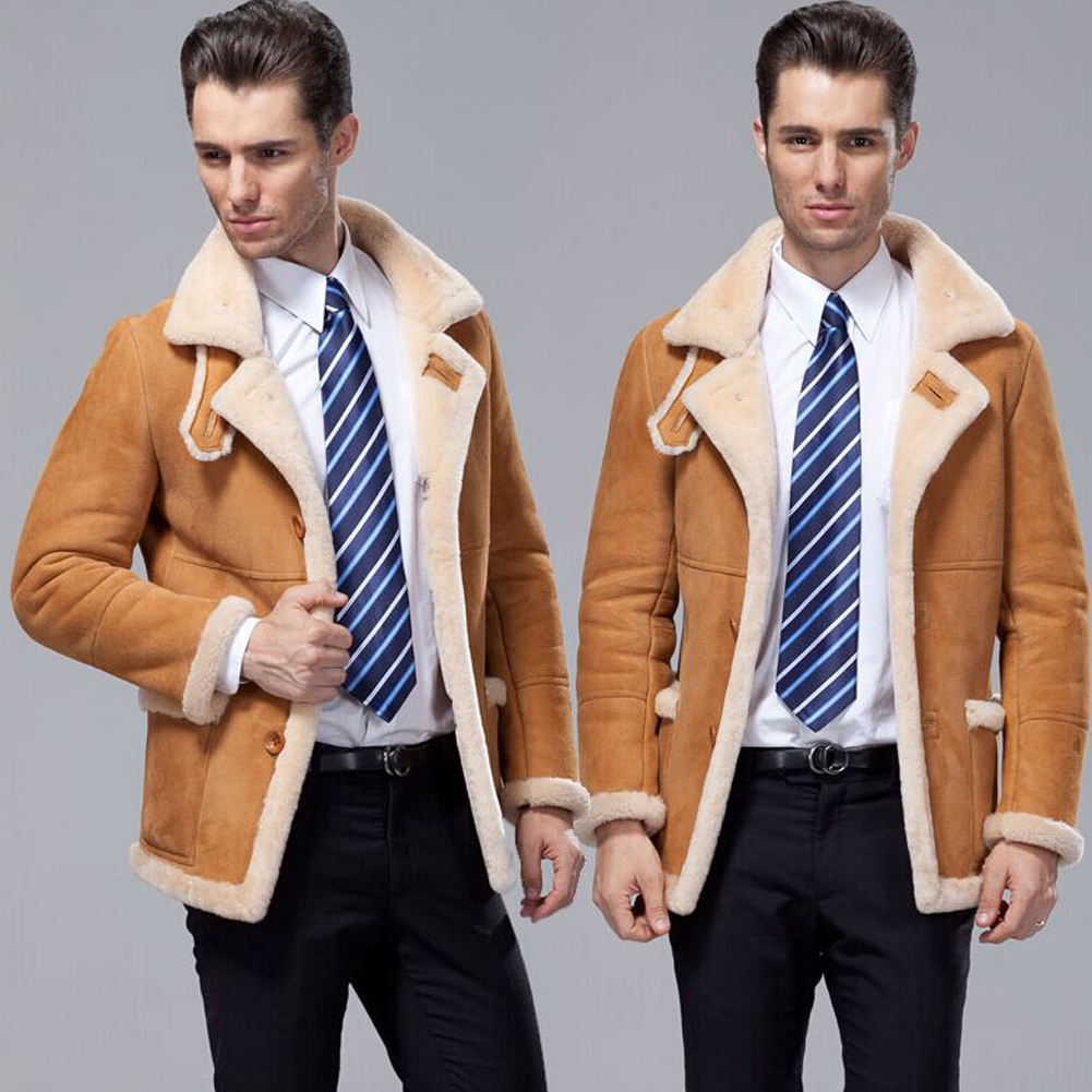 

Men's B3 Shearling Jacket Coat Men's Long Windbreaker Jacket Winter Warm, Black