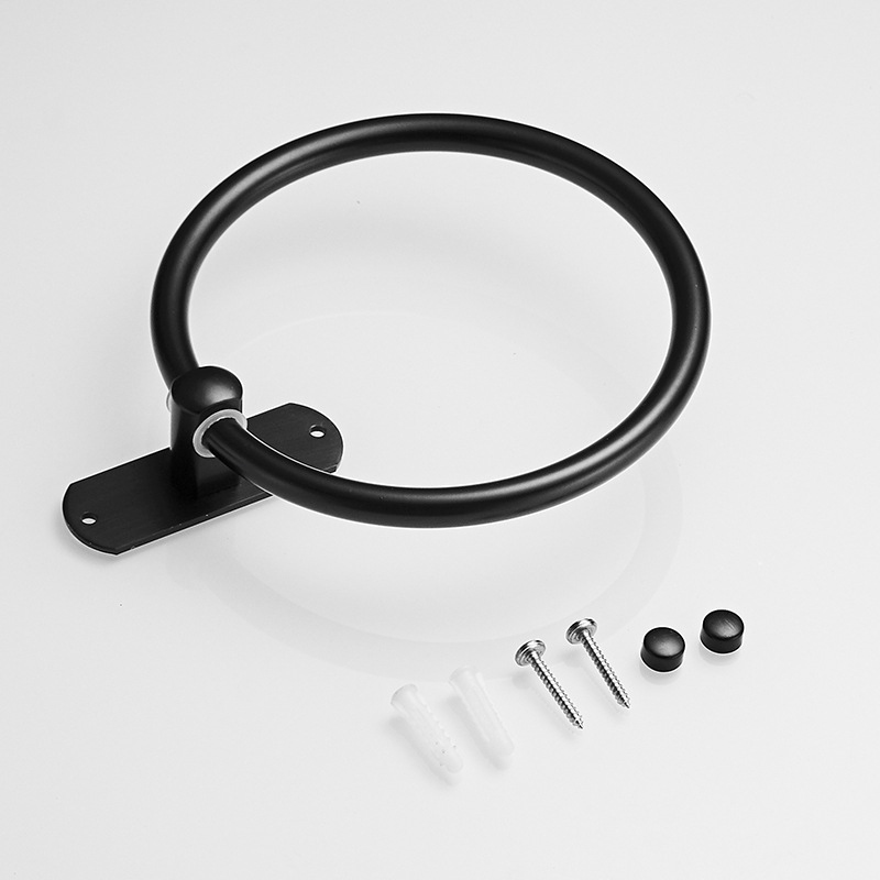 Wall Mounted Bathroom Hand Round Towel Ring Rack Holder Space Aluminium Black