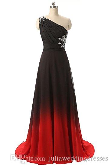 

One Shoulder Gradient Chiffon Prom Dresses with Pleated Chest Sleeveless Evening Gowns Beaded Floor-Length Evening Formal Long Party Gown, Black white