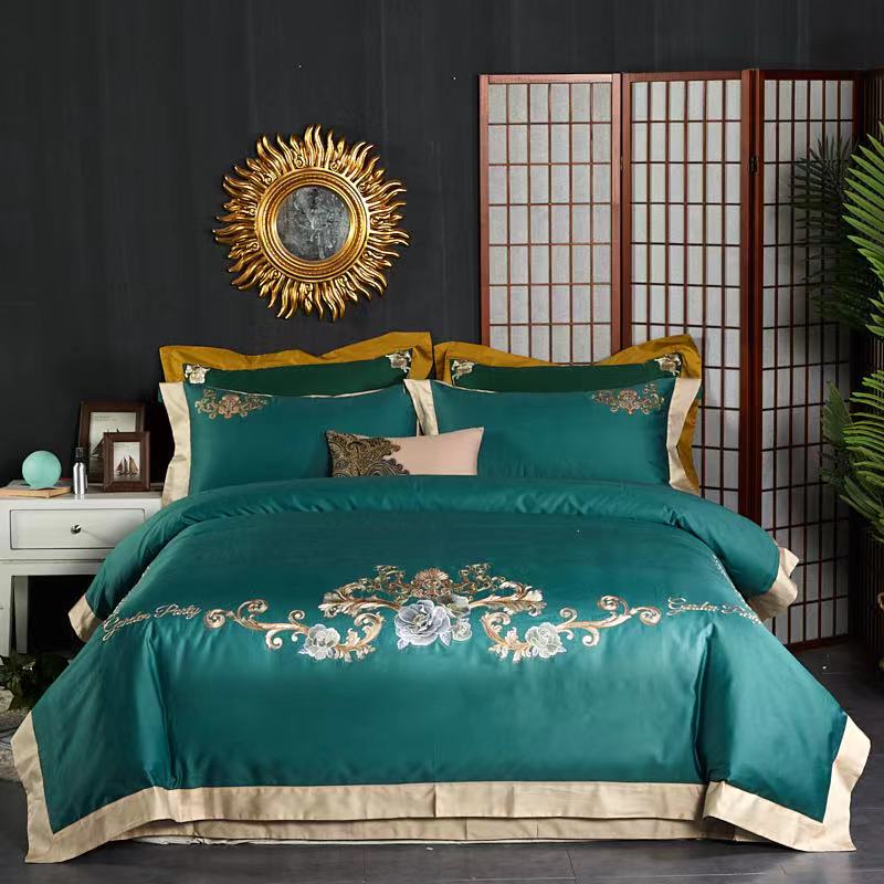 

4PCS 100S Egyptian Cotton Bedding Set Fine Flowers Embroidery Queen King Size Duvet Cover Bed Linen Bed Sheet Pillowcases