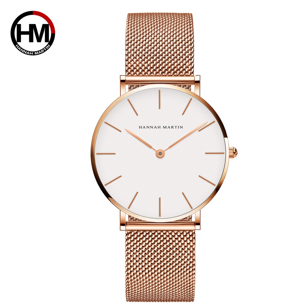 

Relogio Feminino Hannah Martin Luxury Brand Women Watches Stainless Steel Mesh Rose Gold Waterproof Clock Fit DW Style Ladies Quartz Wristwatch, Silver