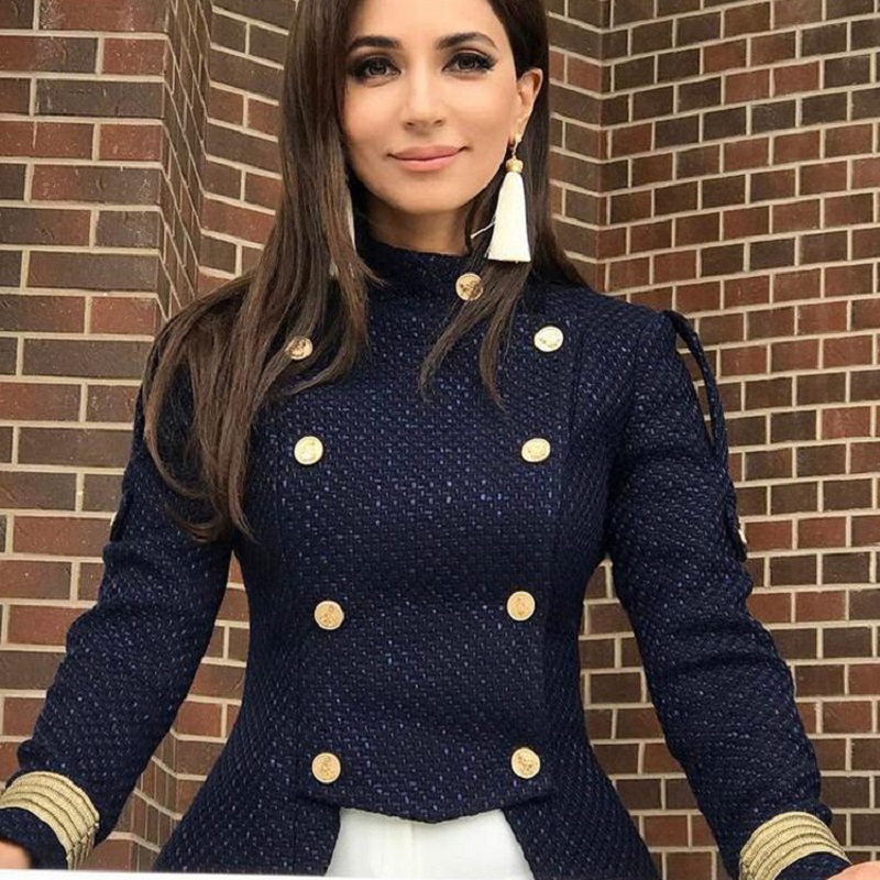 

Women's Jackets 2021 Runway Designer Formal Jacket Women Winter Coat Long Sleeve Gold Button Doubles Breasted Lady Slim Outerwear Tunic Clot, As pic