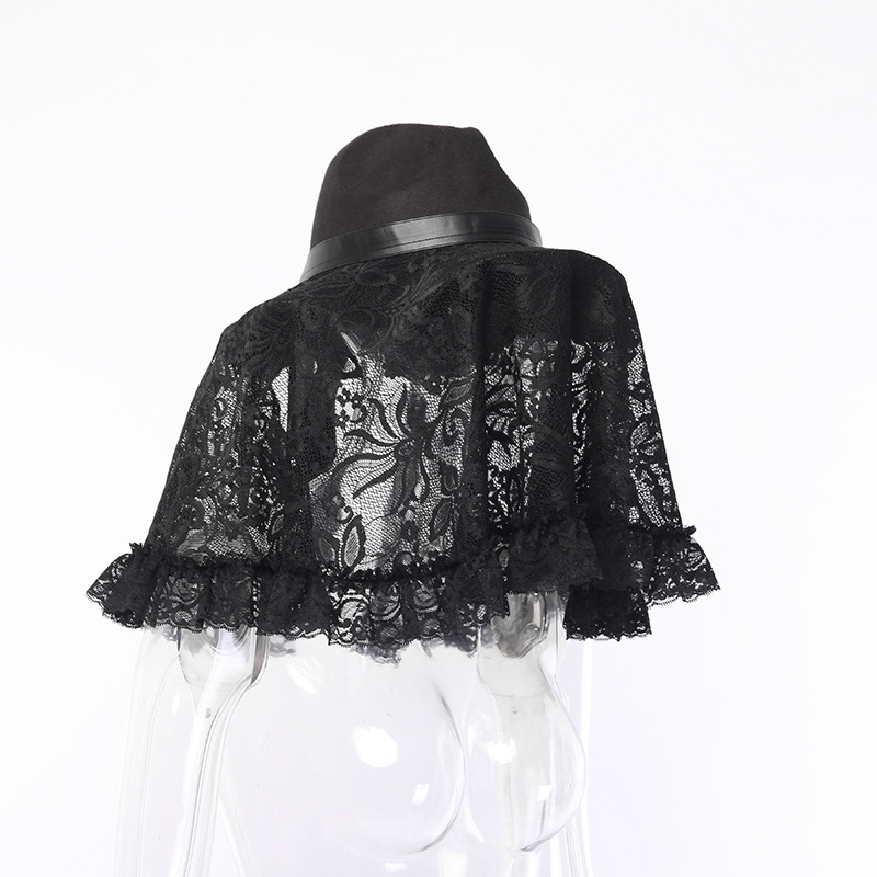 New Novelty Black Gothic Hat With Lace Veil Shawl Womens Fashion Lolita