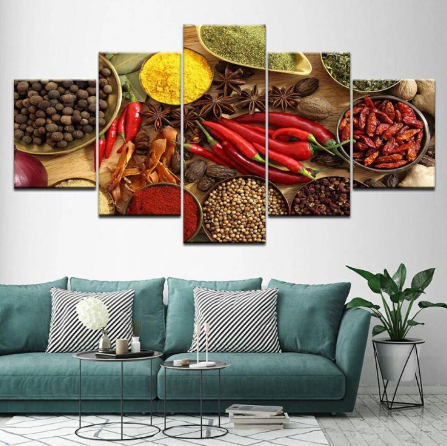 

Canvas Poster Home Decor HD Prints 5 Pieces Modular Wall Art Grains Spices Seasoning Paintings Kitchen Food Pictures