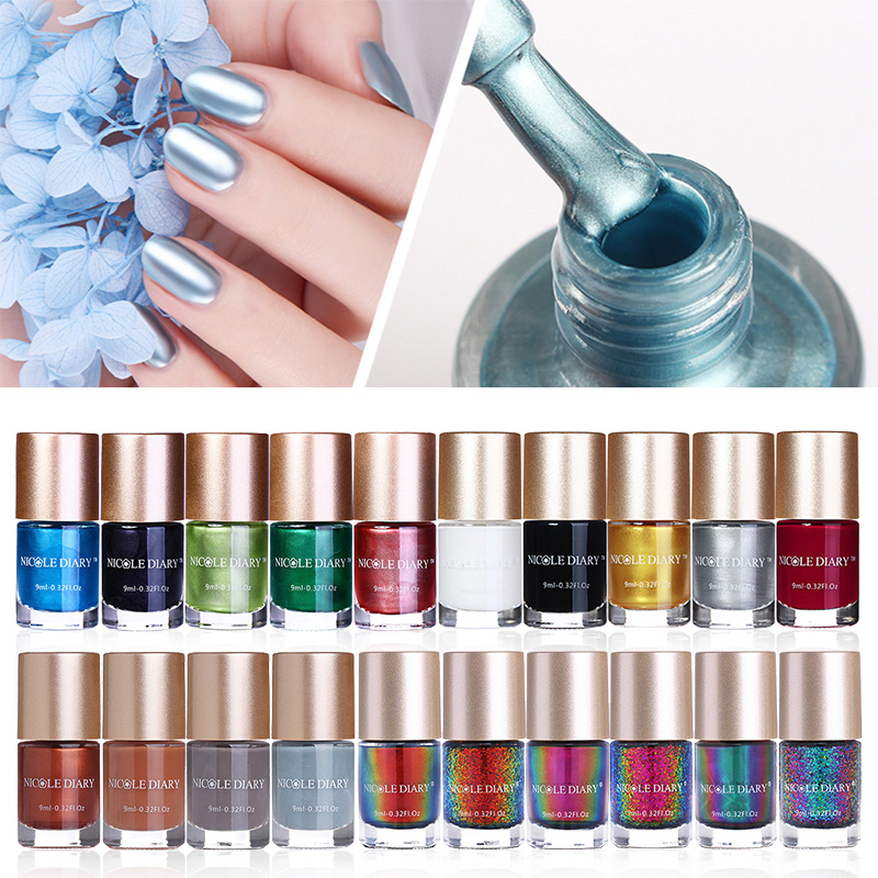 

5/6/8 Bottles NICOLE DIARY Nail Polish Chameleon Iridescent Flakies Polish/Stamping/Shiny Metallic Nail Art Lacquer, 5 bottles stamping