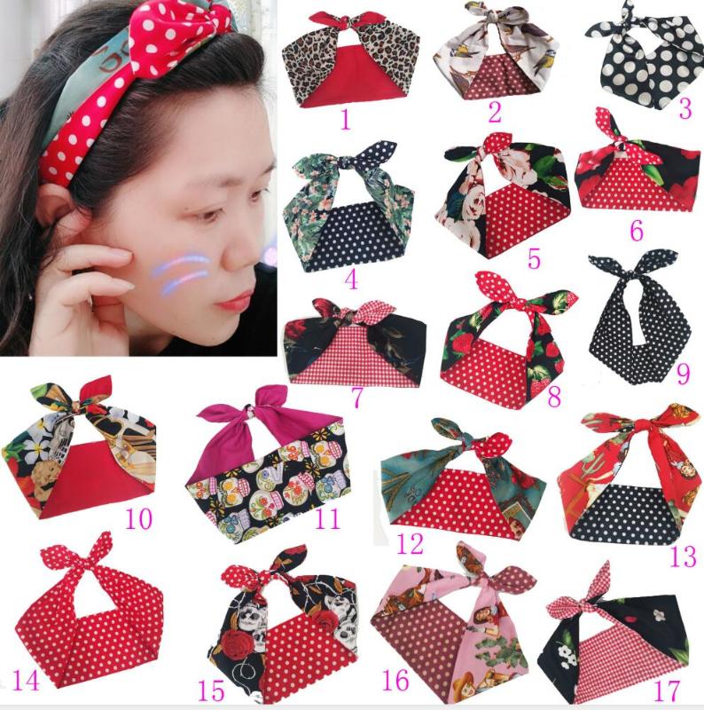 

3pcs/ lot women vintage 50s Skull Print Dot headband hair accessories hairband bow rockabilly pinup wire scarf 16 styles