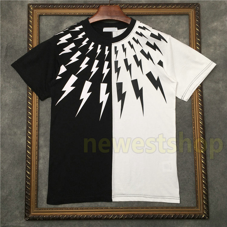 Spring Summer mens t shirts Europe Black and white stitching tshirt men Geometry print T shirt Fashion Womens casual Cotton Top tee