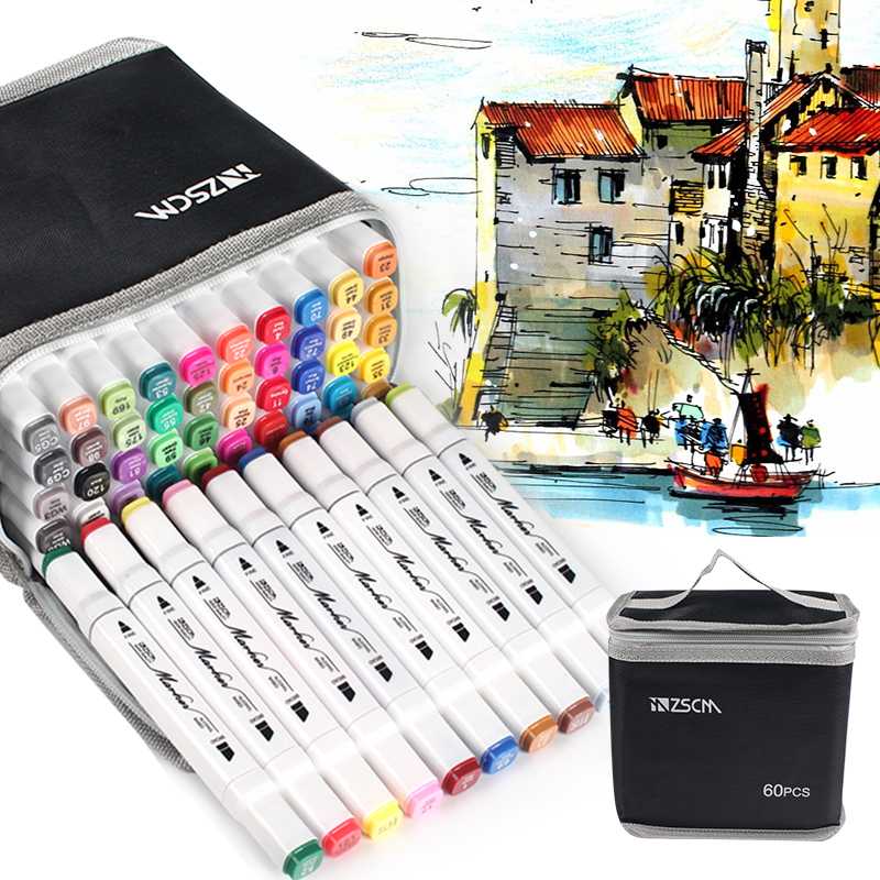

12-80 Colors Manga Drawing Marker Pens Alcohol Based Sketch Felt-Tip Oily Twin Brush Pen Permanent Markers Art Supplies School