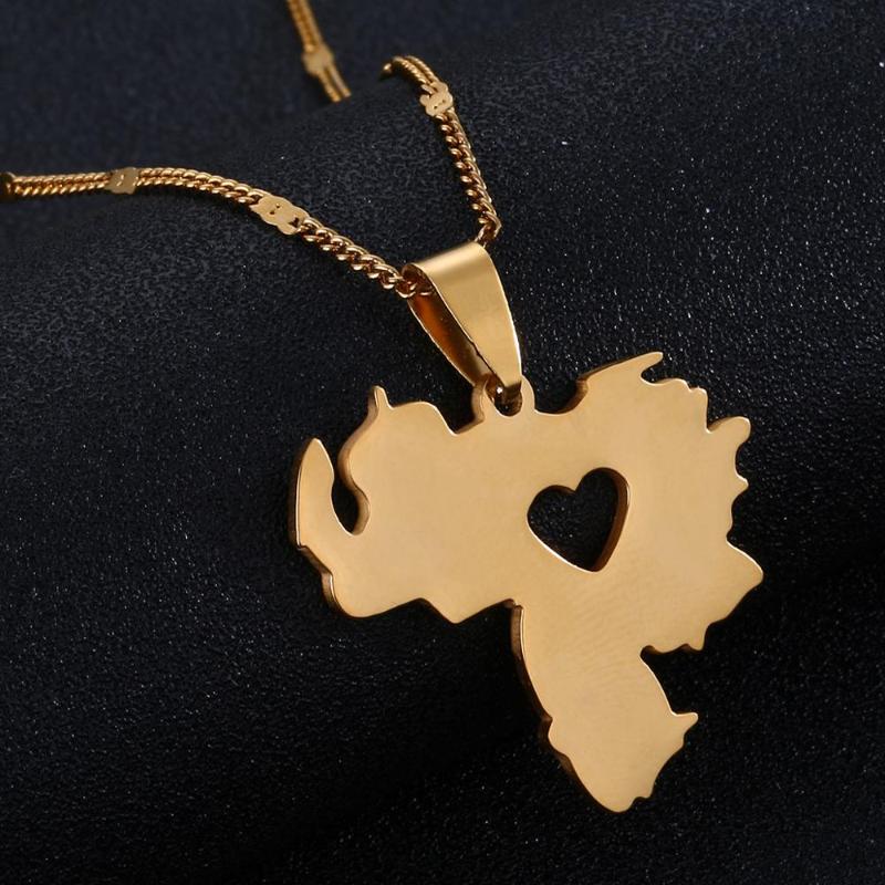 

Stainless Steel Venezuela Map Pendant Necklace Venezuelan Map Heart Jewelry