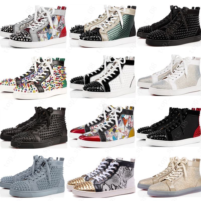 

2020 new Red Bottoms shoes Men Women Studded Spikes platform sneakers vintage Genuine Leather casual rivet Sneaker 36-47, Shoelace