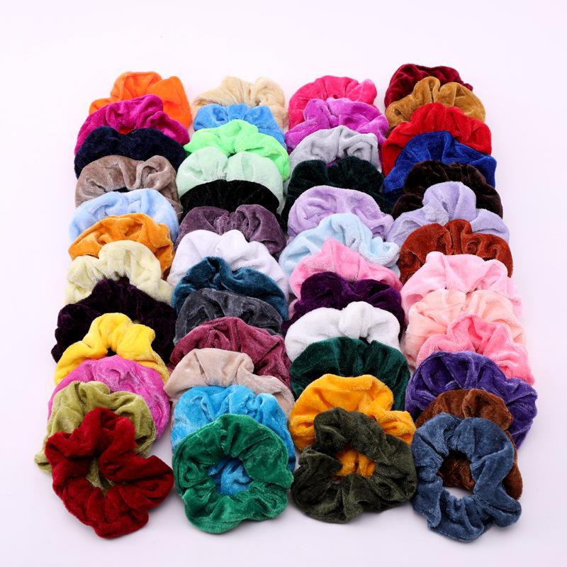 

30/40/50 Pcs Solid Velvet/Satin Scrunchies for Women Elastic Hair Bands Boutique Ponytail Holder Headband Hair Accessories, Slivery;white