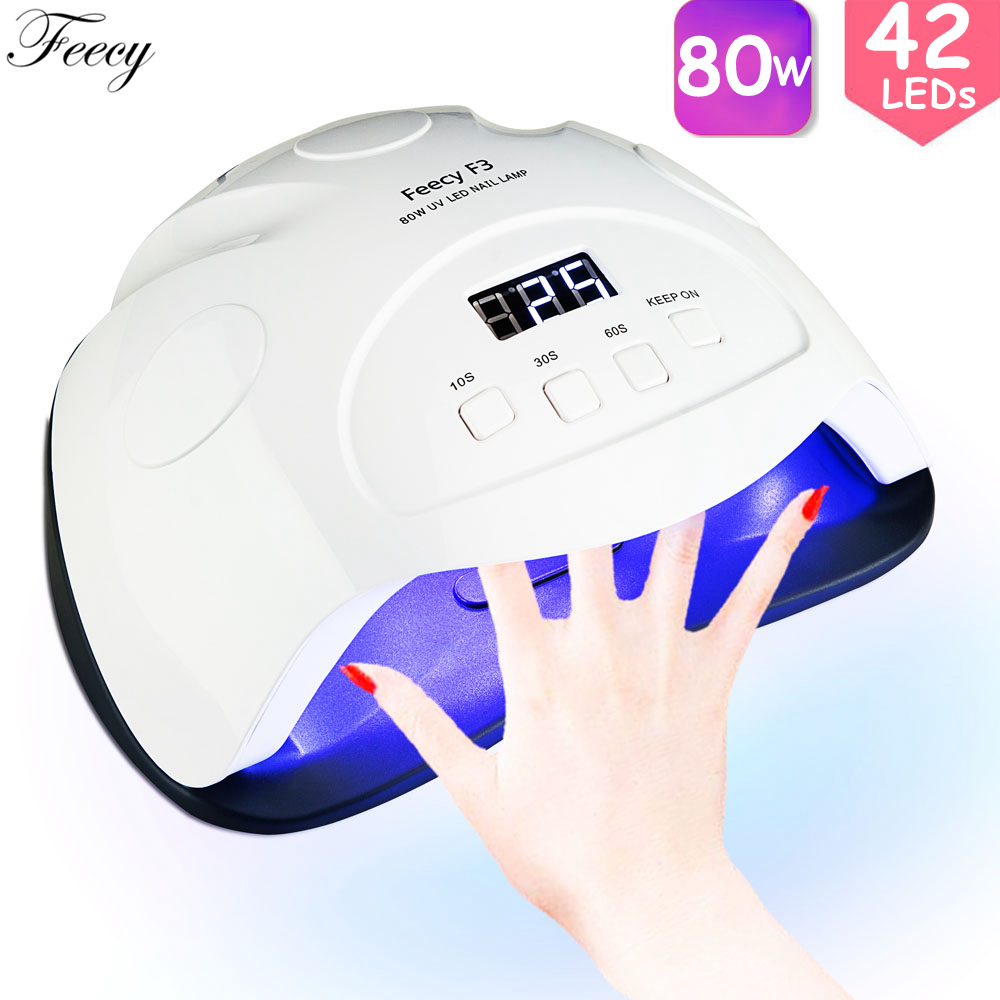 

UV LED Nail Lamp For Manicure 80W LED Nail Dryer UV Lamp For Gel Varnish 42 LEDS Lamp All For Nail Manicure Machine Feecy F3 LY191228, Feecy f3 80w eu plug
