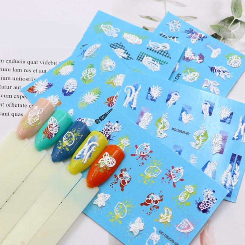 

5D Acrylic Engraved Nail Art Sticker Template Glue Decals Fashion Self Contained Backing Glue DIY Nail Decoration Mirror Mobile, 02 flowers