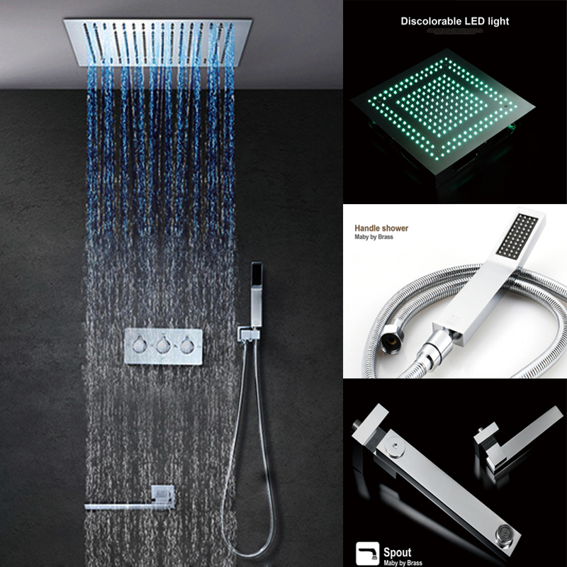 

Hotel Use 400*400MM Embedded Ceiling LED Shower Set 4 Fuctions Shower Head Set With Hot Cold Mixer & Hand Shower