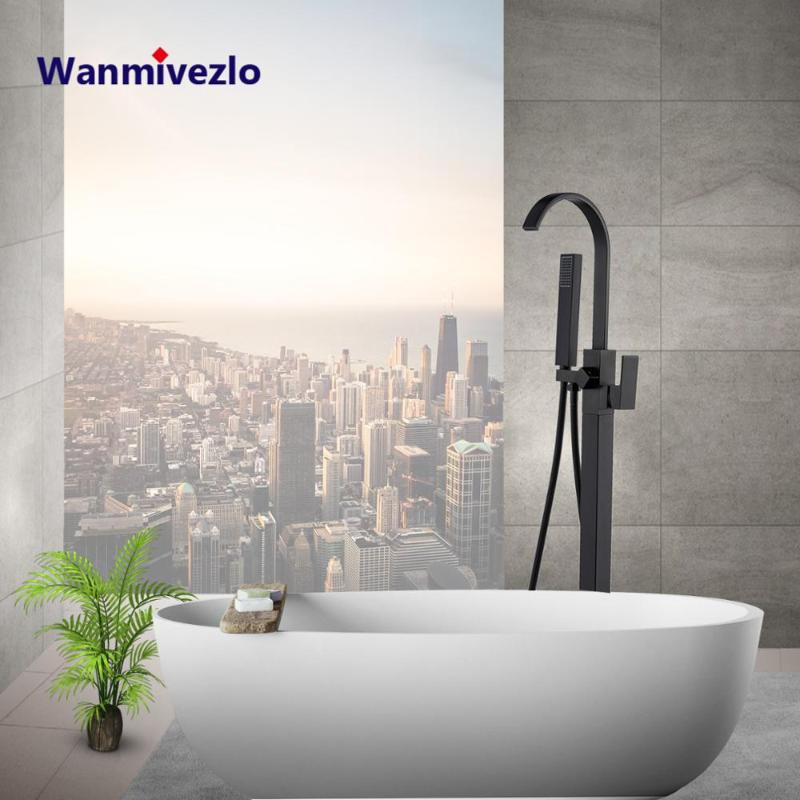 

Blacken Bathtub Shower Faucet Floor Standing Bath Tub Spout Shower Single Handle Mixer Tap Bathroom Faucet With Hand